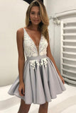2024 Satin V Neck With Applique And Beads A Line Homecoming Dresses