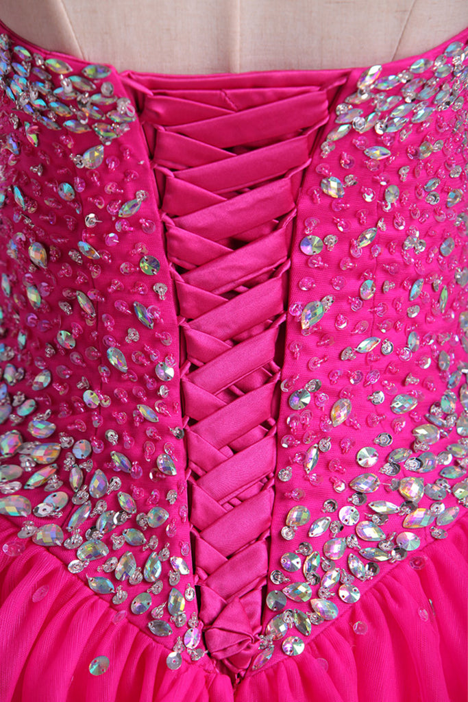 2024 Sweetheart Ball Gown Floor Length Dress Beaded Bodice Corset Tie Back Tulle