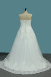 2024 Tulle A Line Sweetheart Wedding Dresses Appliques Court Train