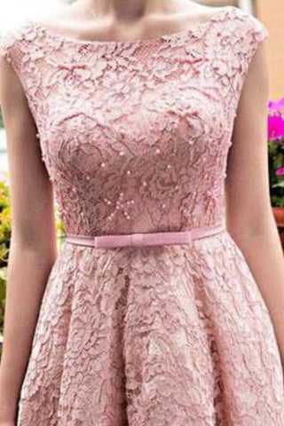 2024 Bateau A-Line Lace Prom Dresses Tea Length With Applique And Belt