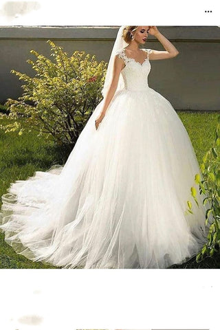 Wedding Dresses Ball Gown Straps Chapel Train Tulle With Applique