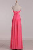 2024 Sweetheart A Line Prom Dresses Chiffon With Beads And Handmade Flowers