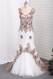 2024 Boat Neck Mermaid Prom Dresses Tulle With Beads&Sequins Appliques