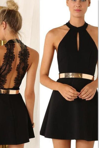 2024 A Line/Princess Scoop Neck Black Homecoming Dresses Chiffon With Gold Belt
