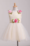 2024 Scoop Flower Girl Dresses A-Line With Flowers Lace & Tulle