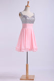 2024 Homecoming Dresses Straps Chiffon Short With Beading