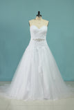 2024 A Line Sweetheart Tulle With Aplique And Sash Wedding Dresses