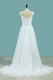 2024 Wedding Dresses A Line Chiffon Off The Shoulder With Applique And Slit