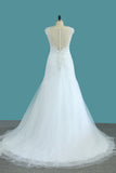 2024 V Neck Tulle A Line Wedding Dresses With Applique And Beads