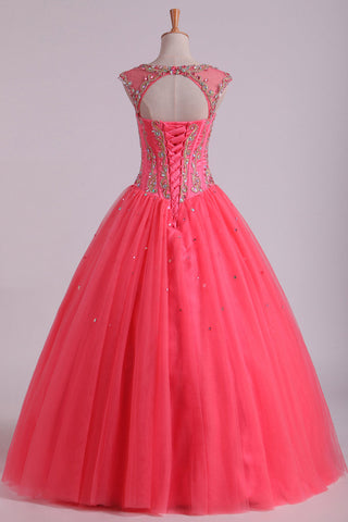 2024 Open Back Quinceanera Dresses Scoop With Embroidery & Beading Floor Length