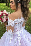 Princess Long Sleeves Illusion Neck A-Line Wedding Dress With Appliques