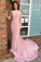 Boat Necking Long Sheath Pink Elegant Simple Cheap Prom Dresses Prom Gowns
