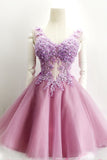 2024 V Neck Tulle With Handmade Flowers Homecoming Dresses A Line
