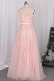 2024 Sweetheart Prom Dresses A Line Tulle With Applique And Beads