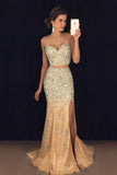 2024 Two-Piece Sweetheart Prom Dresses Mermaid Tulle With Beads And Slit