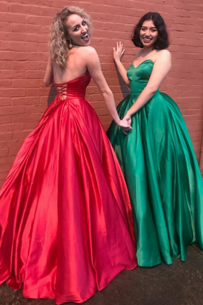 2022 SweetHeart A-Line Prom Dress Satin Floor Length Ball Gown