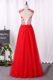 2024 New Arrival A Line Scoop Prom Dresses Tulle With Applique And Beads