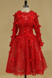 2024 Long Sleeves Bateau Prom Dresses A Line With Applique Tulle Red