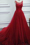 2024 A Line Scoop Beaded Bodice Lace With Sash Sweep Train Prom Dresses