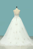 2024 Wedding Dress V Neck Beaded Bodice A Line Tulle With Embroidery And Beads