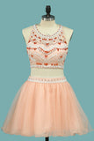 2024 Two-Piece Halter Homecoming Dresses Beaded Bodice Tulle Short/Mini