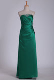 New Arrival Bridesmaid Dresses Strapless A Line Satin With Beads And Ruffles Floor Length