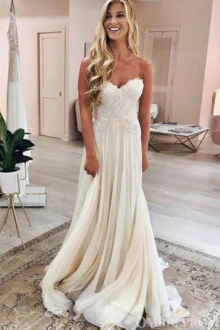 Chic Sweetheart Lace A Line Floor Length Long Wedding Dresses