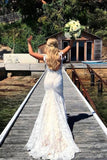 Delicate V Neck Mermaid Lace Wedding Dresses