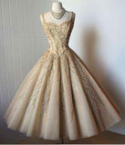 A-Line Straps Tea-Length Sleeveless Organza Homecoming Dresses with Appliques