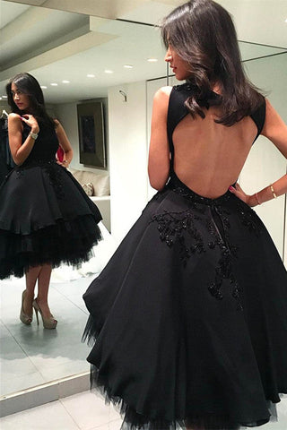 Black Keyhole Back Beading Mid Ball Gown Homecoming Dresses