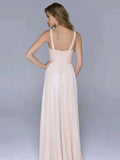 Pale Pink Unique A Line with Spaghetti Straps Open Back Backless Chiffon Prom Dresses