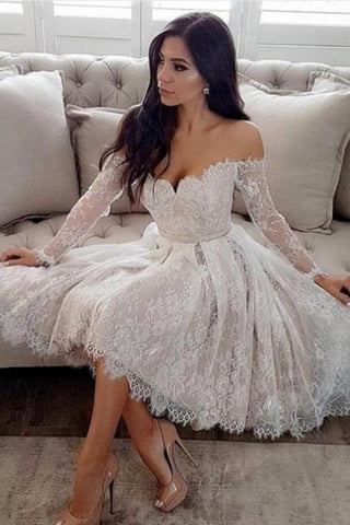 Long Sleeve A Line With Lace Appliques Homecoming Dresses