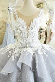 Luxury Sleeveless Ball Gown Princess Wedding Dresses with Flower Applique