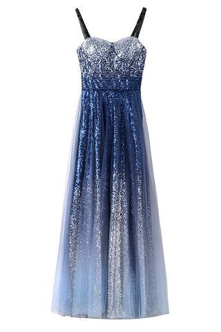 Chic Gorgeous Long A-line Ombre Sequin Floor Party Prom Dresses