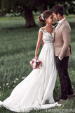 Romantic Cap Sleeves Lace Bodice Split Side Chiffon Wedding Dresses