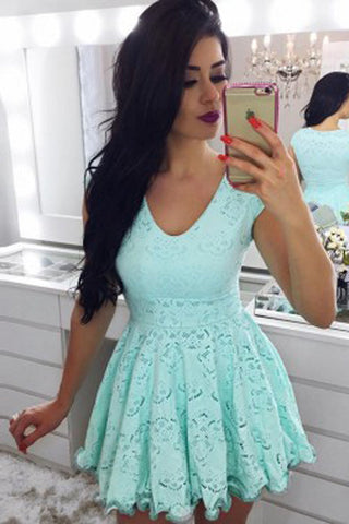 Mint Capped Sleeve A Line Short Homecoming Dresses