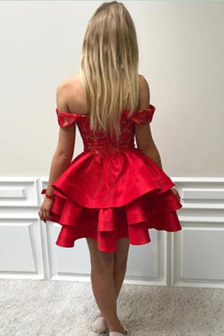 Red Off Shoulder Appliques Ruffles Short Homecoming Dresses