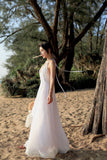 Flowy Simple Halter Backless Floor Length Beading Wedding Dresses Bridal Gown