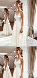 Elegant Spaghetti Straps Sleeveless Lace Appliques Wedding Dresses