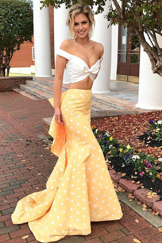 Cute Two Pieces Off Shoulder Sweetheart Prom Dresses Long Party Dresses
