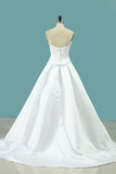 2024 Wedding Dresses Satin A Line With Beading And Bow Knot Court Train