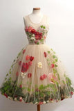 Flower Homecoming Dresses With Floral Embroidery A Line Short Handmade Flower