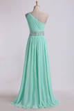 2024 Prom Dresses One Shoulder A-Line Chiffon With Beading&Sequins Floor Length