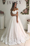 Off The Shoulder Appliques Sweep Train Wedding Gown