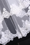 Two-Tier Finger-Tip Length Bridal Veils With Applique