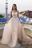 Elegant Mermaid Sleeveless Scoop Appliques Wedding Dress With Court Train