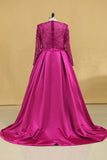2024 Hot Plus Size Prom Dresses Scoop A Line Satin Long Sleeves With Pocket