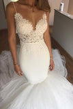 2024 Spaghetti Straps Wedding Dresses Mermaid Tulle With Applique Open Back