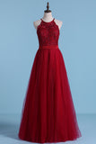 2024 Bridesmaid Dresses A Line Scoop Open Back Tulle With Embroidery And Beads