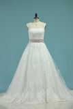2024 A Line Sweetheart Wedding Dresses Tulle With Applique And Sash